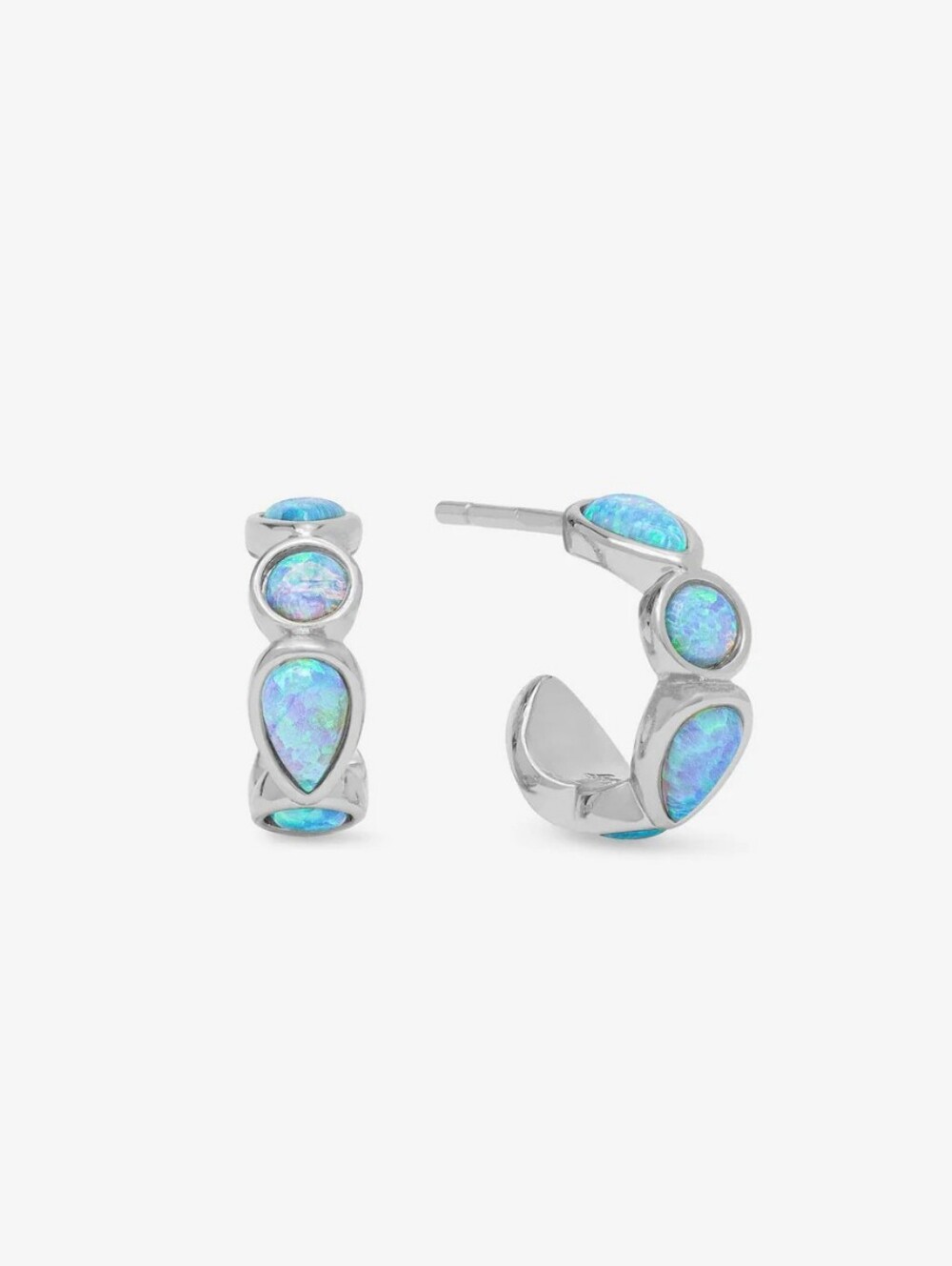 Melinda Maria Isla Huggies Earrings Silver Blue Opal